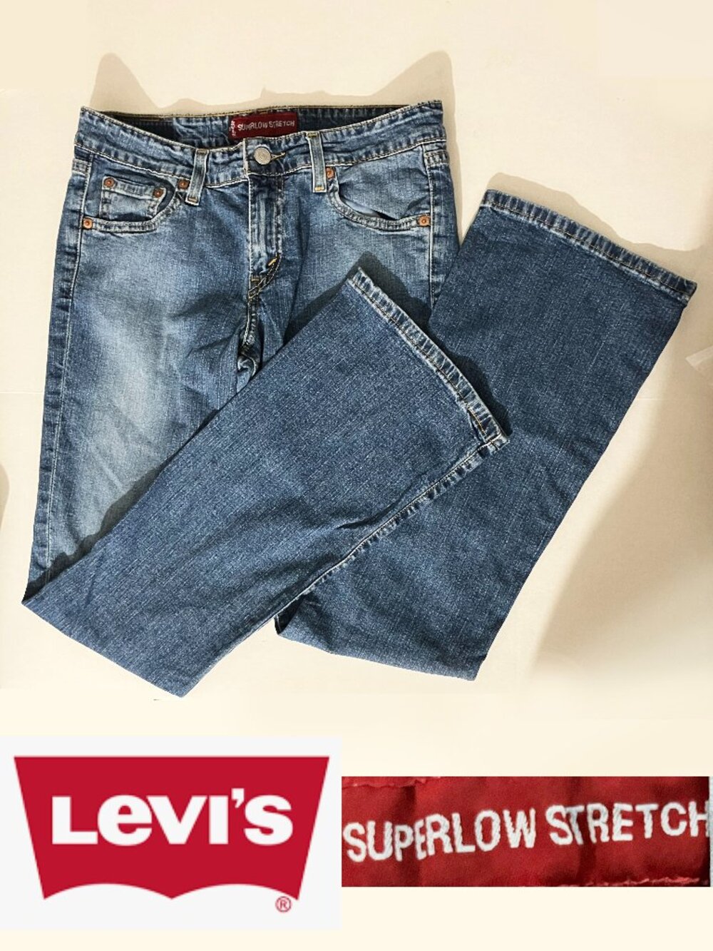 Levi’s Y2K Superlow Stretch Flare Blue Jeans Medium Wash Denim Size 7 JR M